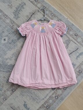 Velani Classics Baby Girls Pink Smocked Embroidered Angel Corduroy Dress Sz24m